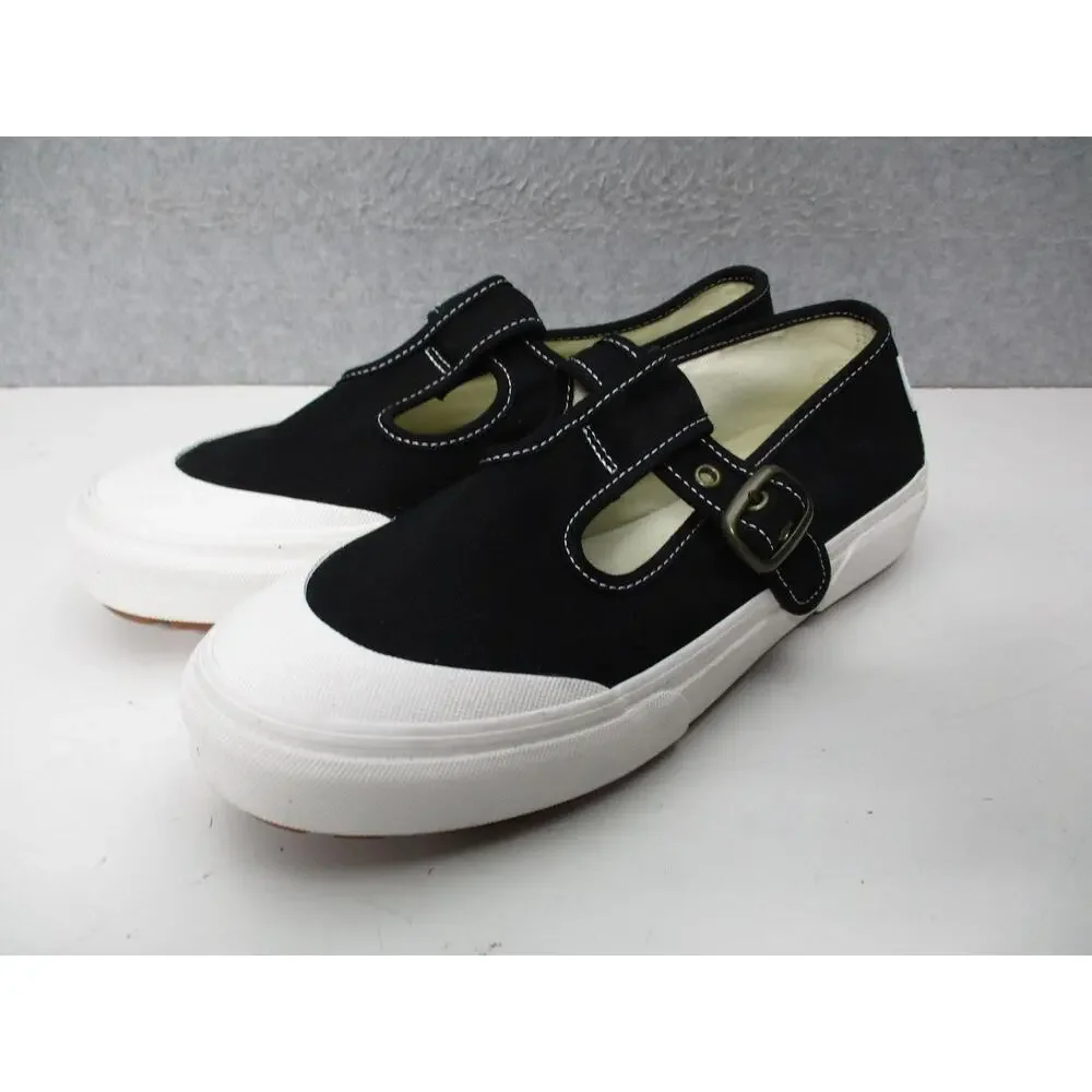 Vans Shoes Womens Sz 9 Black Mary Jane Buckle Strap Canvas White Toe Casual